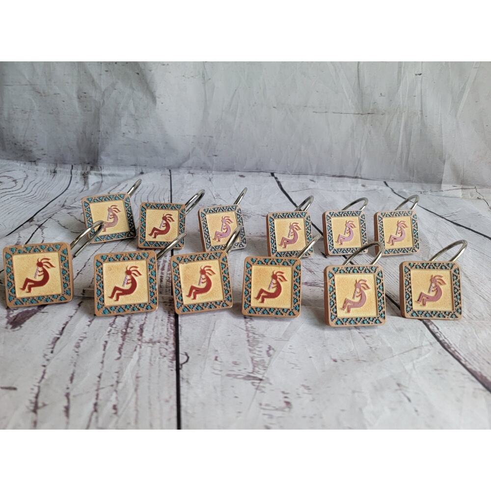 Vintage South West Kokopelli 1.5” Square Shower Hooks. Set Of 12 Arizona Western